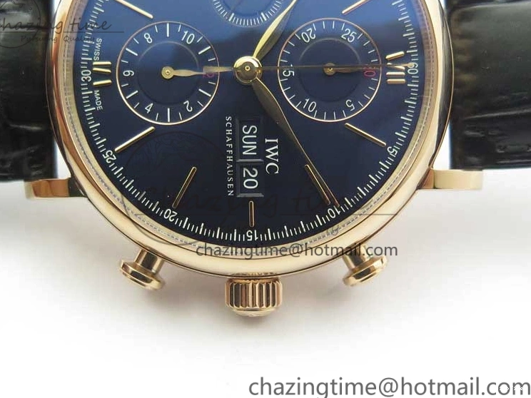 MIROTIME 0106 Portofino Chrono RG ZF 1:1 Best Edition Blue Dial Gold Markers on Black Leather Strap A FlexibleFit 7112